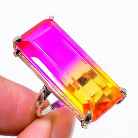 Natural Bi-Color Tourmaline Gemstone 925 Sterling Silver Ring Size 6.5 Gift C308 - Picture 2 of 5